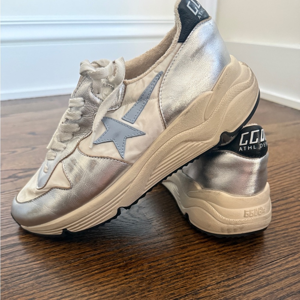 Golden Goose Silver and Cream Sneakers running sole metallic sneaker sz 40 - Picture 7 of 13